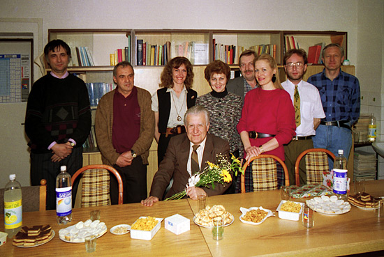  Jozef ROJKO, Award of Slovak Academy of Sciences 1995 (from left: Marián Slivka, Ladislav Just, Viera Štrbinová, Jozef Rojko, Anna Tomičová, Vladimír Petrovič, Jana Štetiarová, Igor Strhárský, Milan Stehlík)