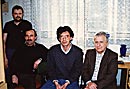 Návšteva z Grécka - projekt INTERBALL (1991, zľava: Ján Baláž, Kostas Kalaitzides, Nikos Paschalides, Jozef Rojko)