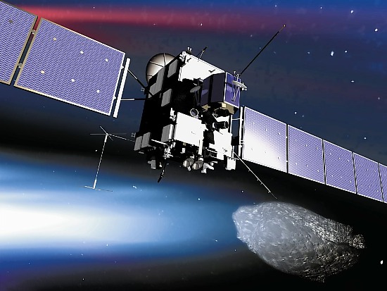 Rosetta pri pribliovacom manvri k jadru komty 67P/urjumov-Gerasimenko. Umeleck vzia: ESA